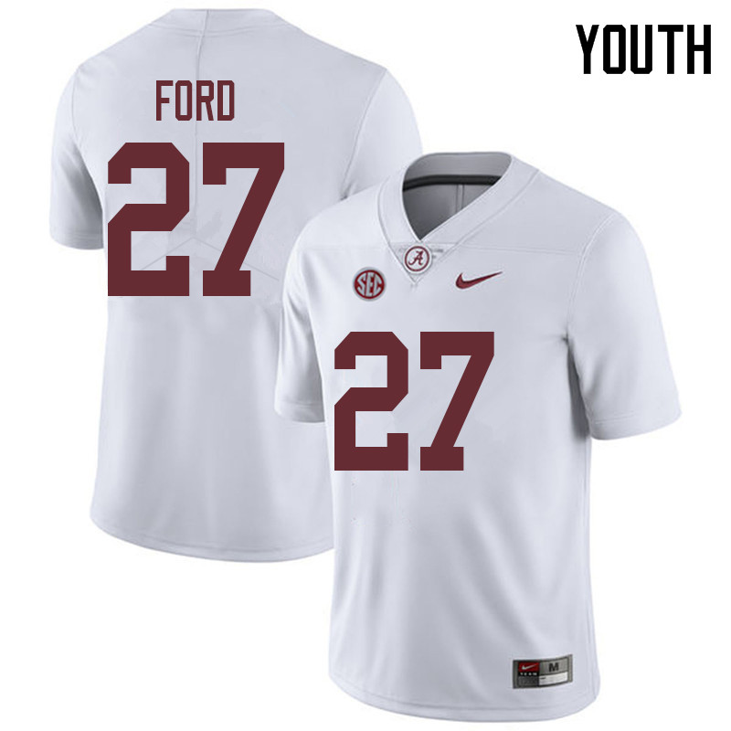 Alabama Crimson Tide Youth Jerome Ford #27 White NCAA Nike Authentic Stitched 2018 College Football Jersey AA16F65KU